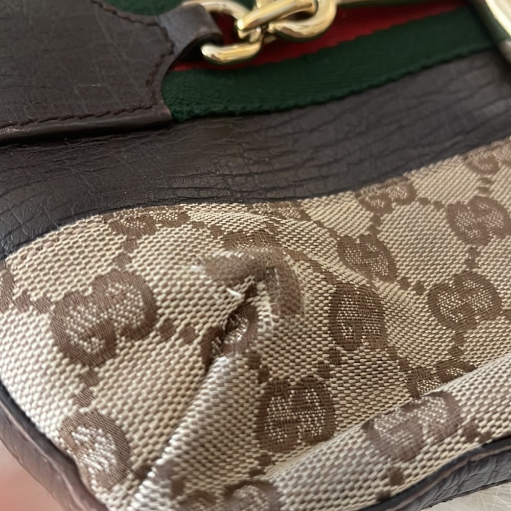 Gucci Brown GG Canvas Shoulder Bag with Red & Green Web and Gold Hardware - Picture 4 of 16